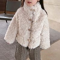 Toddler Girls' Faux Fur Coat Long Sleeve Green Beige Solid Color Fall Winter Active School 3-7 Years Lightinthebox - thumbnail