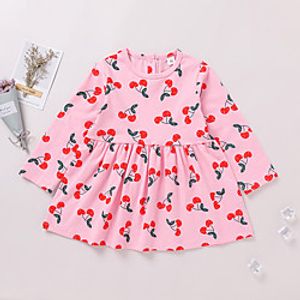 Kids Little Girls' Dress Graphic Print Blushing Pink Knee-length Long Sleeve Active Dresses Summer Regular Fit 2-6 Years miniinthebox