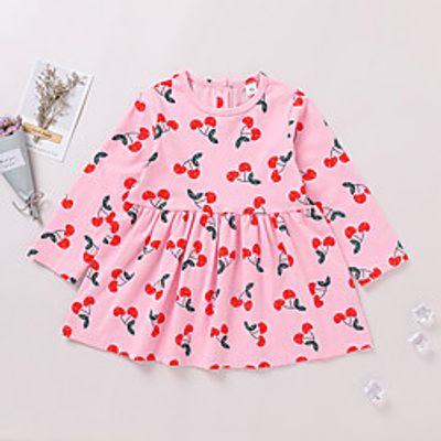 Kids Little Girls' Dress Graphic Print Blushing Pink Knee-length Long Sleeve Active Dresses Summer Regular Fit 2-6 Years miniinthebox