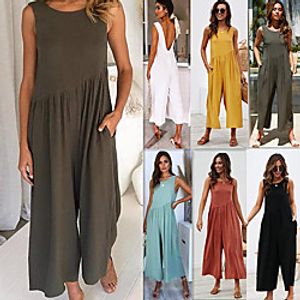LITB Basic Women's Backless Maxi Long SleevelessJumpsuitSolid Color Basic Dress Lightinthebox