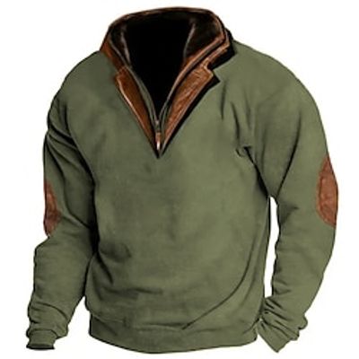Men's Sweatshirt Quarter Zip Sweatshirt Army Green Navy Blue Khaki Standing Collar Color Block Patchwork Pocket Sports  Outdoor Daily Holiday Streetwear Basic Casual Spring   Fall Clothing Apparel miniinthebox