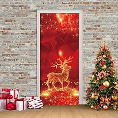 Christmas 3D Stickers Waterproof Door Stickers Xmas Door Mural Peel Self Adhesive Wallpaper PVC Sticker Removable Wall Decal for Home Office Decoration miniinthebox