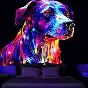 Blacklight Tapestry UV Reactive Glow in the Dark Dog Animals Trippy Misty Nature Landscape Hanging Tapestry Wall Art Mural for Living Room Bedroom Lightinthebox