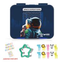 Eazy Kids 6 & 4 Convertible Bento Lunch Box With Sandwich Cutter Set - Space KSA Blue