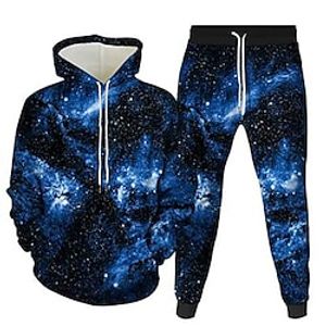 Men's 2 Piece Tracksuit Sweatsuit Athletic Athleisure 2pcs Long Sleeve Thermal Warm Breathable Moisture Wicking Fitness Running Jogging Sportswear Galaxy Normal Green Purple Yellow Activewear Lightinthebox