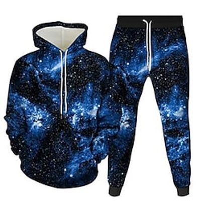 Men's 2 Piece Tracksuit Sweatsuit Athletic Athleisure 2pcs Long Sleeve Thermal Warm Breathable Moisture Wicking Fitness Running Jogging Sportswear Galaxy Normal Green Purple Yellow Activewear Lightinthebox