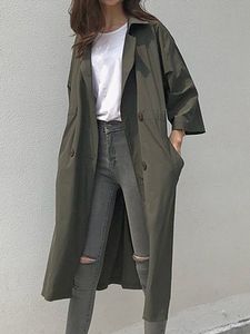 Notch Lapel Drawstring Plain Trench Coat