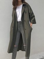 Notch Lapel Drawstring Plain Trench Coat - thumbnail