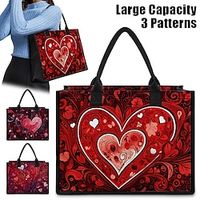 Women's Handbag Tote Boston Bag Polyester Valentine's Day Shopping Daily Print Large Capacity Lightweight Heart-shaped Wine Dark Red Red Lightinthebox - thumbnail