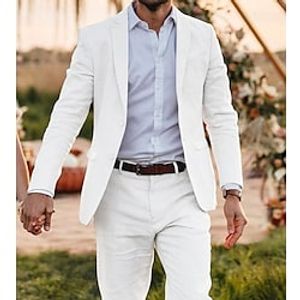 White Men's Beach Wedding Suits 2 Piece Solid Colored Tailored Fit Single Breasted Two-buttons 2023 Lightinthebox