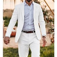 White Men's Beach Wedding Suits 2 Piece Solid Colored Tailored Fit Single Breasted Two-buttons 2023 Lightinthebox - thumbnail