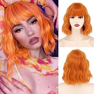 Short Wavy Orange Wigs with BangsOrange Wavy Bob Wigs for WomenOrange Short Wigs Synthetic Heat Resistant for Party Lightinthebox