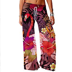Women's Basic Soft Comfort Daily Home Wide Leg Pants Plants Flamingo Full Length Elastic Drawstring Design Print Blue Red Lightinthebox