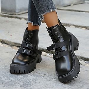 Women's Boots Combat Boots Motorcycle Boots Daily Platform Chunky Heel Classic Comfort Minimalism Faux Leather Matte Black Black miniinthebox