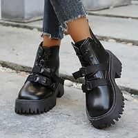 Women's Boots Combat Boots Motorcycle Boots Daily Platform Chunky Heel Classic Comfort Minimalism Faux Leather Matte Black Black miniinthebox - thumbnail