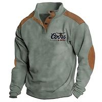 Graphic Prints Cowboy Fashion Cool Casual Men's 3D Print Sweatshirt Pullover Holiday Going out Streetwear Sweatshirts Brown Green Light Grey Stand Collar Button Fleece Print Spring   Fall Designer Lightinthebox - thumbnail