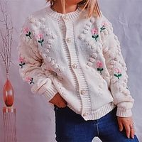 Women's Cardigan Sweater Jumper Cable Knit Knitted Floral Crew Neck Stylish Casual Daily Holiday Fall Winter Red Beige S M L  Long Sleeve Lightinthebox - thumbnail