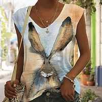 Women's T shirt Tee Animal Weekend Easter White Yellow Pink Print Half-Sleeve Fashion V Neck Regular Fit Summer Lightinthebox