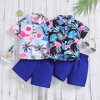 2 Pieces Toddler Boys T-shirt  Shorts Outfit Leaf Tree Short Sleeve Button Set School Daily Summer 1-3 Years White Blue Lightinthebox