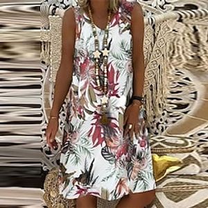 Women's Shift Dress Knee Length Dress White Sleeveless Floral Print Spring Summer V Neck Casual 2022 S M L XL XXL Lightinthebox