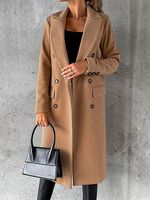 Casual Loose Solid Color Double-breasted Woolen Coat