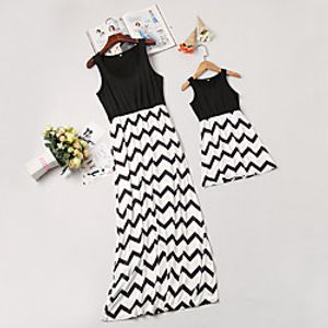 Mommy and Me Dresses Striped Print Blushing Pink Gray Green Sleeveless Midi Daily Matching Outfits Lightinthebox