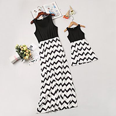 Mommy and Me Dresses Striped Print Blushing Pink Gray Green Sleeveless Midi Daily Matching Outfits Lightinthebox