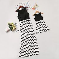 Mommy and Me Dresses Striped Print Blushing Pink Gray Green Sleeveless Midi Daily Matching Outfits Lightinthebox - thumbnail