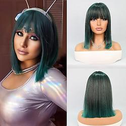 Cosplay Costume Wig Synthetic Wig Natural Wave Bob Neat Bang Machine Made Wig 12 inch Mint Green Synthetic Hair Women's Multi-color Mixed Color Lightinthebox