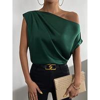 Shirt Blouse Women's Black Light Green Pink Plain Cold Shoulder Street Daily Fashion One Shoulder Regular Fit S Lightinthebox