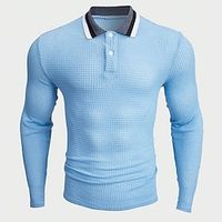 Men's Polo Shirt Button Up Polos Casual Holiday Classic Long Sleeve Fashion Basic Color Block Quick Dry Summer Spring Regular Fit Light Sky Blue Polo Shirt Lightinthebox - thumbnail