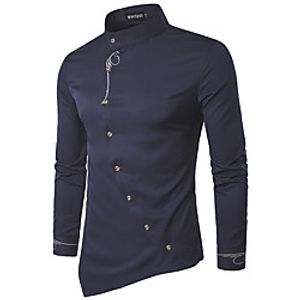 Men's Shirt non-printing Solid Color Embroidered Asymmetric Long Sleeve Party Tops Business Simple Lightweight Formal White Wine Black Lightinthebox