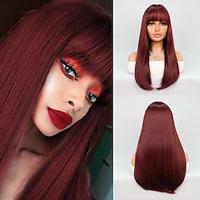 Synthetic Wig Natural Straight Neat Bang Wig 22 inch Dark Red Synthetic Hair Women's Burgundy Lightinthebox