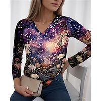 Women's T shirt Tee Graphic Floral Butterfly Black Red Blue Print Long Sleeve Casual Fashion V Neck Regular Fit Spring   Fall Lightinthebox - thumbnail