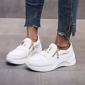 Women's Trainers Athletic Shoes Sneakers Plus Size White Shoes Wedge Heel Round Toe Walking Shoes PU Solid Colored Black Rosy Pink Red Lightinthebox