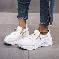 Women's Trainers Athletic Shoes Sneakers Plus Size White Shoes Wedge Heel Round Toe Walking Shoes PU Solid Colored Black Rosy Pink Red Lightinthebox - thumbnail