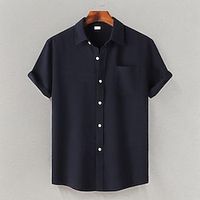 Men's Shirt Button Up Shirt Casual Shirt Summer Shirt Beach Shirt White Light Green Navy Blue Blue Purple Short Sleeve Plain Lapel Hawaiian Holiday Pocket Clothing Apparel Fashion Casual Comfortable Lightinthebox