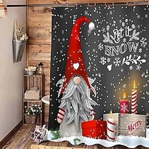 Gray Background Elf Bathroom Shower Curtain, Cute Christmas Snowflake Pattern Shower Curtain, Winter Christmas Holiday Bathroom Curtain, With 12 Plastic Hooks miniinthebox