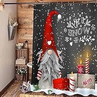 Gray Background Elf Bathroom Shower Curtain, Cute Christmas Snowflake Pattern Shower Curtain, Winter Christmas Holiday Bathroom Curtain, With 12 Plastic Hooks miniinthebox - thumbnail
