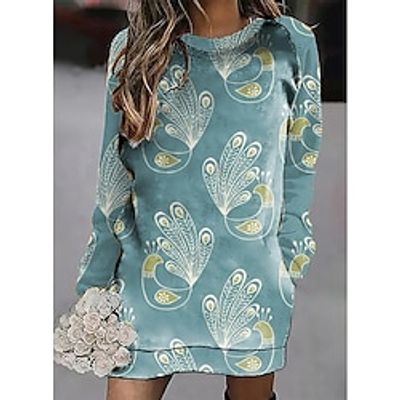 Women's Hoodie Dress Animal Pocket Print Daily Weekend 3D Print Active Streetwear Hoodies Sweatshirts  Blue miniinthebox