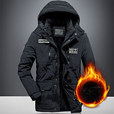 Men's Fleece Jacket Winter Jacket Thick Warm Hooded Parka Military Windbreaker Winter Outdoor Windproof Lightweight Detachable Cap Trench Coat Outerwear Top Skiing Fishing Climbing Light Blue Screen miniinthebox