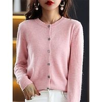 Women's Cardigan Crew Neck Ribbed Knit Core Spun Yarn Button Knitted Fall Winter Regular Outdoor Daily Going out Fashion Streetwear Casual Long Sleeve Solid Color Black White Pink S M L Lightinthebox - thumbnail