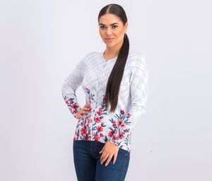 Womens Petite Floral-Print Cardigan  Bright White Combo