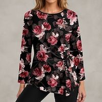 Women's T shirt Tee Floral Casual Holiday Black Blue Purple Print Long Sleeve Fashion Round Neck Regular Fit Spring   Fall Lightinthebox - thumbnail