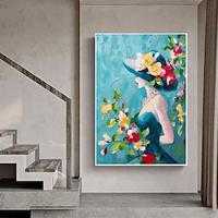 Hand painted Woman Abstract Painting Figure Abstract Painting Flower Textured Wall Art Green Oil Painting Elegant Lady Wall Art Floral Abstract Painting For Home Wall Decor Lightinthebox - thumbnail