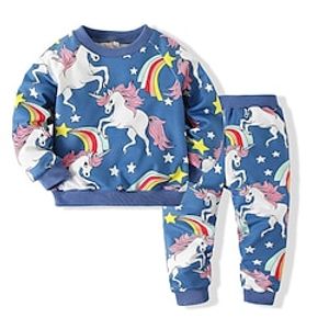 Kids Boys Clothing Set Outfit Cartoon Long Sleeve Print Set 3-6 Years Blue Pink Lightinthebox