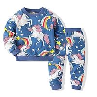 Kids Boys Clothing Set Outfit Cartoon Long Sleeve Print Set 3-6 Years Blue Pink Lightinthebox - thumbnail