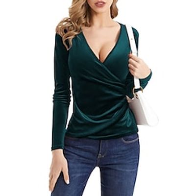 Shirt Blouse Women's Black Red Blue Solid  Plain Color Criss Cross Front Daily Fashion V Neck Regular Fit S Lightinthebox