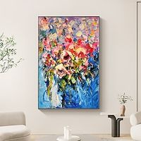 Handmade Oil Painting Canvas Wall Art Decor Original Colorful Flower Painting Abstract Floral Painting for Home Decor With Stretched Frame/Without Inner Frame Painting miniinthebox