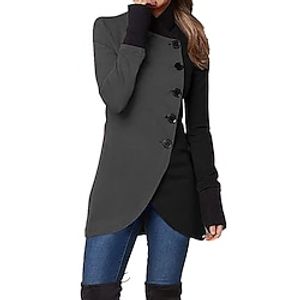 Women's Trench Coat Mid-Length Winter Coat Single Breasted Stand Collar Pea Coat Fall Causal Classic Jacket Slim Fit Outerwear Long Sleeve Fall Black S Lightinthebox